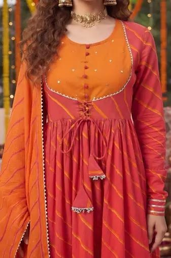 Pink floral printed cotton kurta set