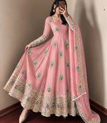Light-pink silk blend embroidered flared gown set