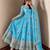 Sky-blue silk blend embroidered flared gown set