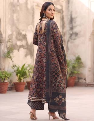 Black floral printed cotton kurta set 2