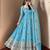 Sky-blue silk blend embroidered flared gown set