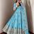 Sky-blue silk blend embroidered flared gown set
