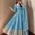 Sky-blue silk blend embroidered flared gown set