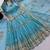 Sky-blue silk blend embroidered flared gown set