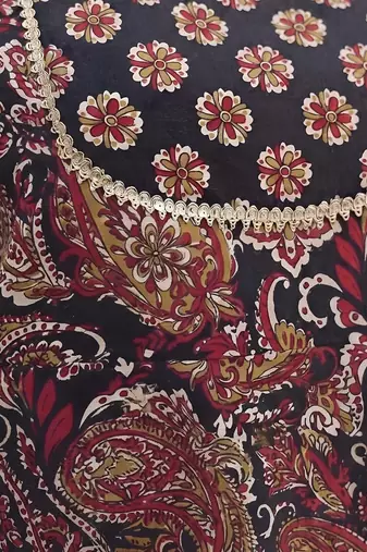 Black floral printed cotton kurta set