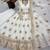 Cream silk blend embroidered flared gown set