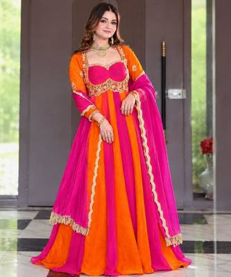 Multicolor silk blend embroidered anarkali set 1