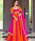 Multicolor silk blend embroidered anarkali set