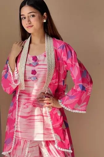 Pinkie affaire cotton 3 piece kurta & jacket set