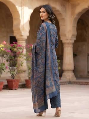 Blue floral printed cotton kurta set 2