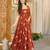 Brown silk blend embroidered anarkali set