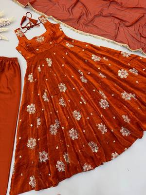Brown silk blend embroidered anarkali set 4