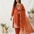 Orange silk blend embroidered kurta set