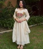 Cream chanderi embroidered kurta set