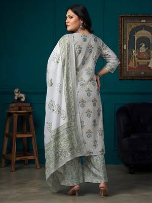 Grey floral printed cotton kurta set 2