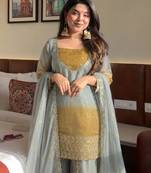 Grey silk blend embroidered palazzo set