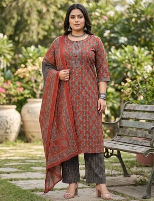 Maroon floral printed cotton kurta set 1