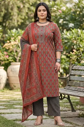 Maroon floral printed cotton kurta set
