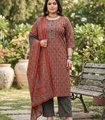 Maroon floral printed cotton kurta set