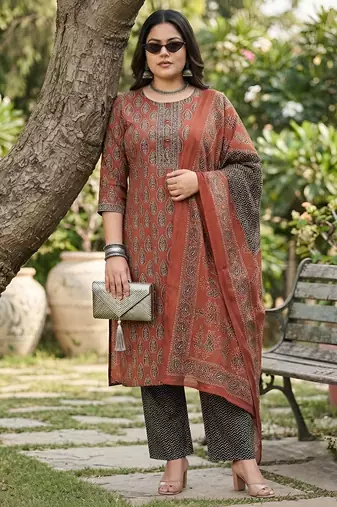 Maroon floral printed cotton kurta set