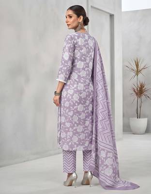 Lavender floral printed cotton kurta set 2
