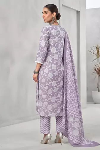 Lavender floral printed cotton kurta set