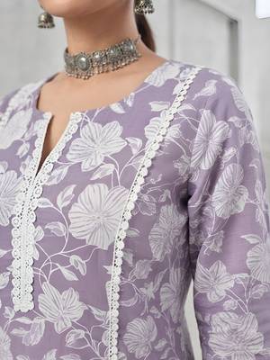 Lavender floral printed cotton kurta set 4