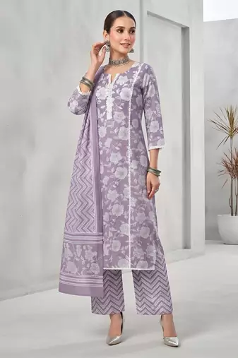Lavender floral printed cotton kurta set