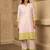 Pink cotton linen stripes print kurta set
