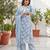 Blue floral printed cotton kurta set