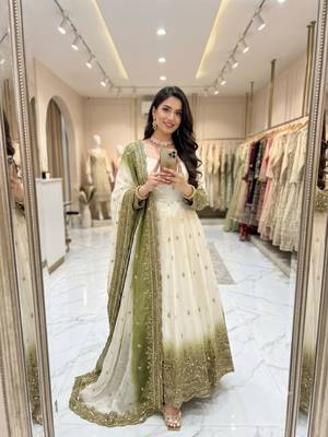 White georgette embroidered flared gown set 2