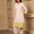 Pink cotton linen stripes print kurta set