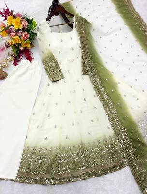 White georgette embroidered flared gown set 3