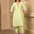 Green cotton kurta set with floral embroidery lace detailings