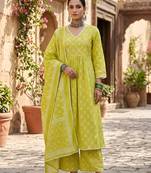 Green floral printed cotton kurta set