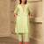 Green cotton kurta set with floral embroidery lace detailings