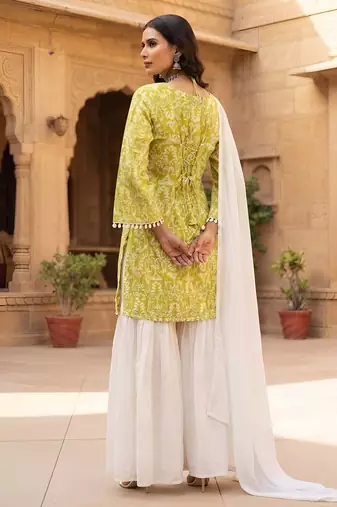 Green floral printed cotton kurta set