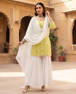 Green floral printed cotton kurta set 3