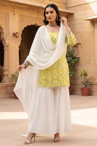 Green floral printed cotton kurta set