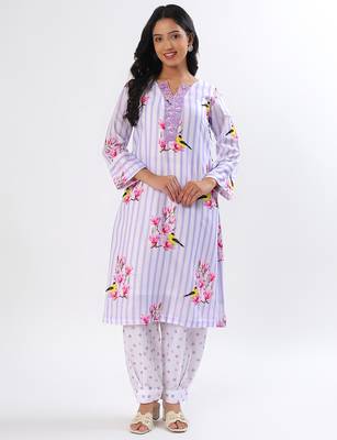 Lavender stripes cotton kurta set 1
