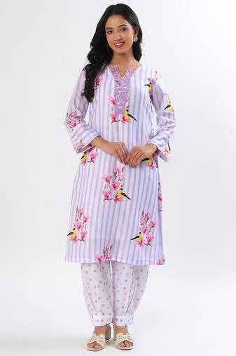 Lavender stripes cotton kurta set