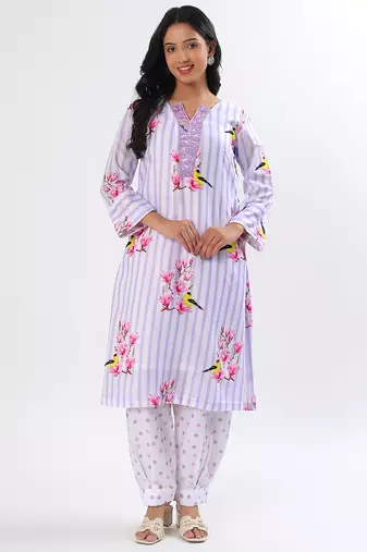 Lavender stripes cotton kurta set