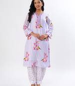 Lavender stripes cotton kurta set