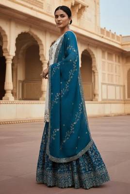 Off-white silk blend embroidered sharara set 1