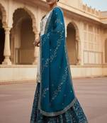 Off-white silk blend embroidered sharara set