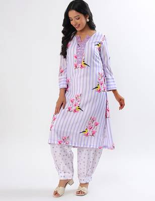 Lavender stripes cotton kurta set 2