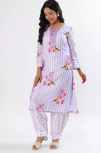 Lavender stripes cotton kurta set