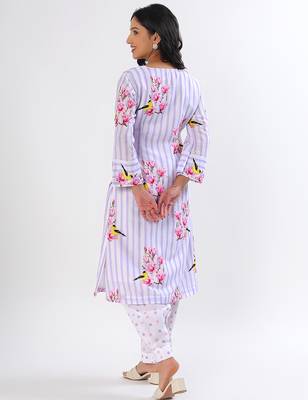 Lavender stripes cotton kurta set 3