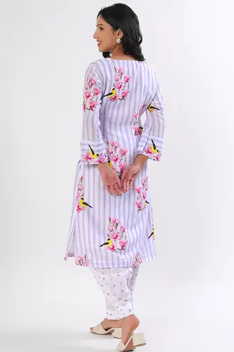 Lavender stripes cotton kurta set