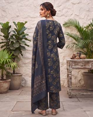 Blue floral printed cotton kurta set 2